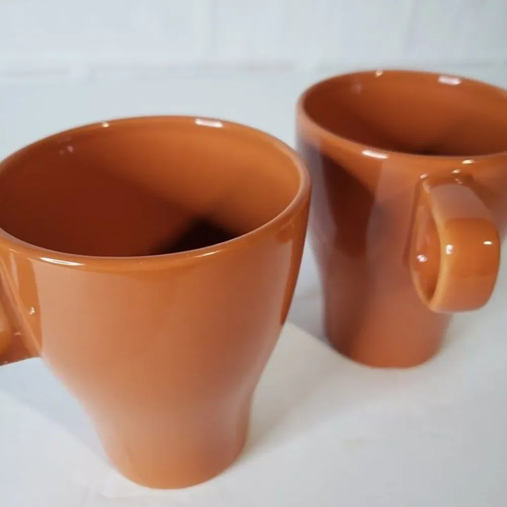 Retro Style Ikea Orange Rust Ceramic Coffee Mugs Set of 2 Cups